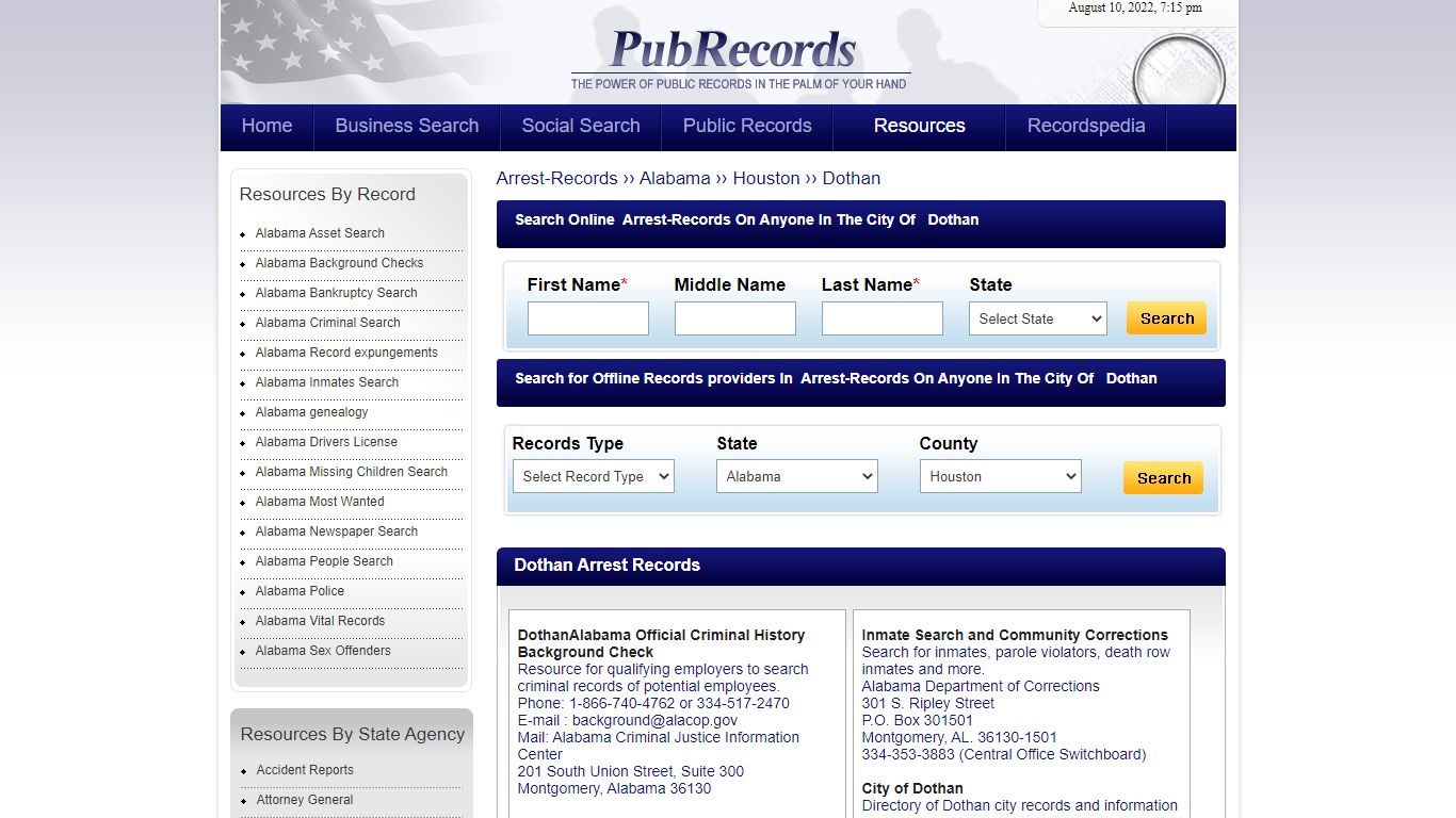 Dothan, Houston County, Alabama Arrest Records